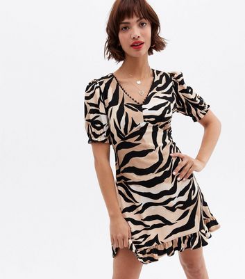 Click to view product details and reviews for Brown Zebra Print Lace Trim Frill Mini Dress New Look.