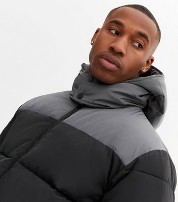 Black colour block puffer jacket best sale