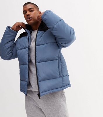 Blue Colour Block Hooded Puffer Jacket