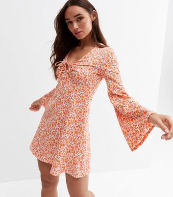 floral tie front mini dress