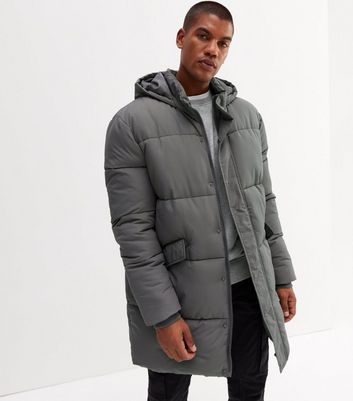 Grey Hooded Long Puffer Jacket New Look