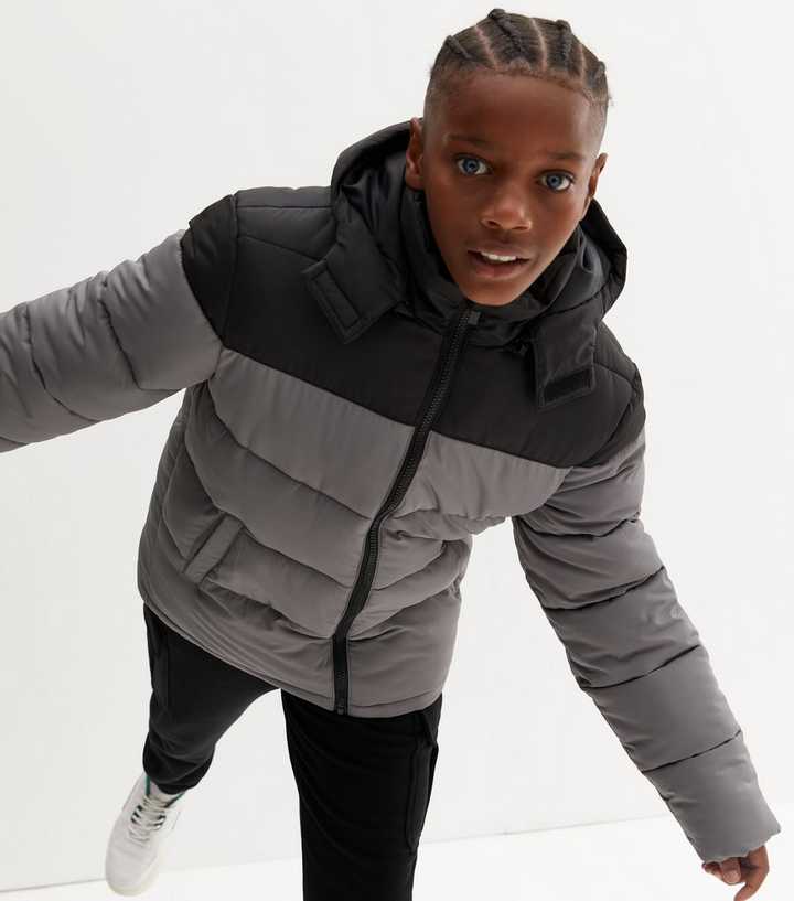 Gas Kids Boys Grey Color Block Quilted Jacket