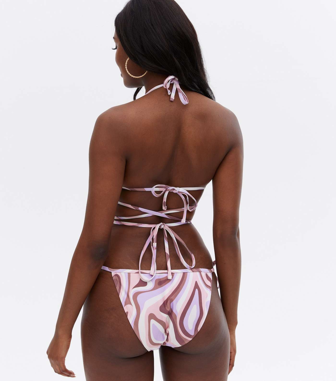 Pink Abstract Ring Strappy Triangle Bikini Top Image 4