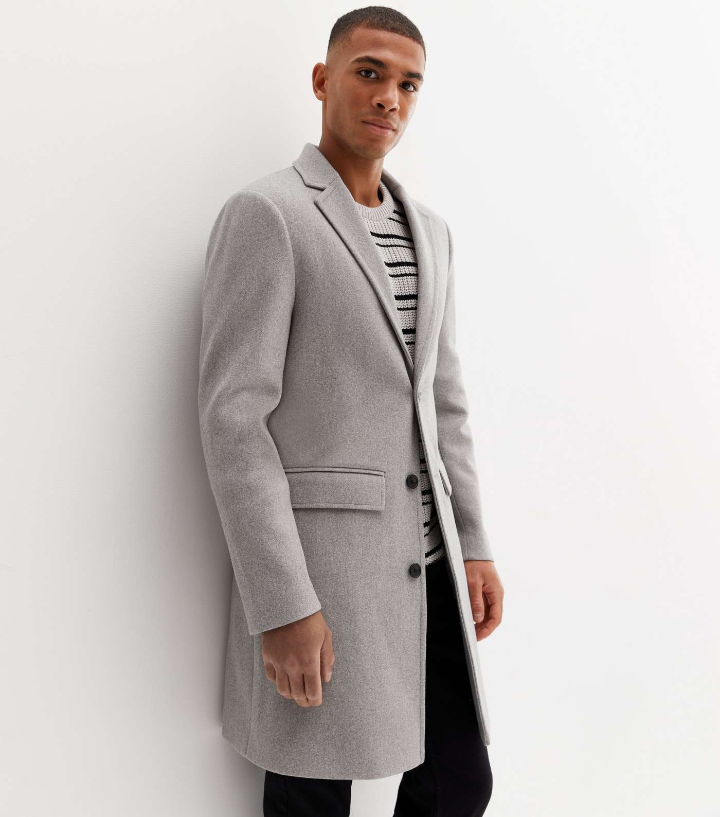 Grey Button Formal Coat Image 2