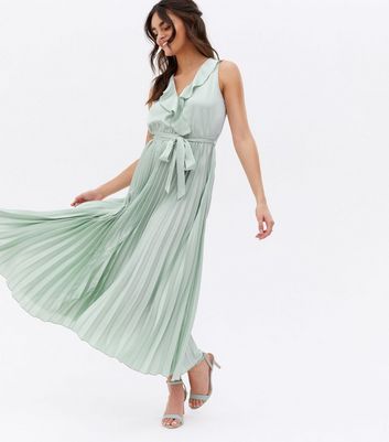 Click to view product details and reviews for Light Green Satin Pleated Midi Wrap Dress New Look.