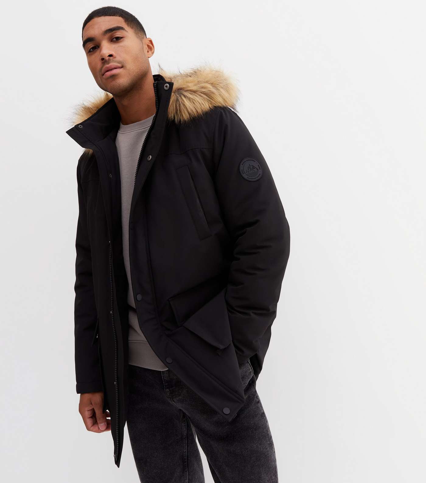 Black Faux Fur Trim Hooded Parka Jacket | New Look
