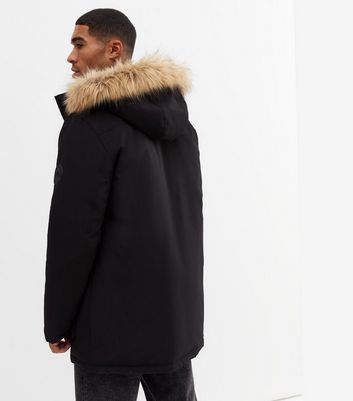 Mens black parka shop coats with fur hood