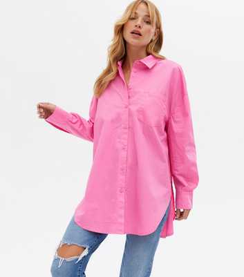 ONLY Bright Pink Poplin Oversized Long Sleeve Shirt