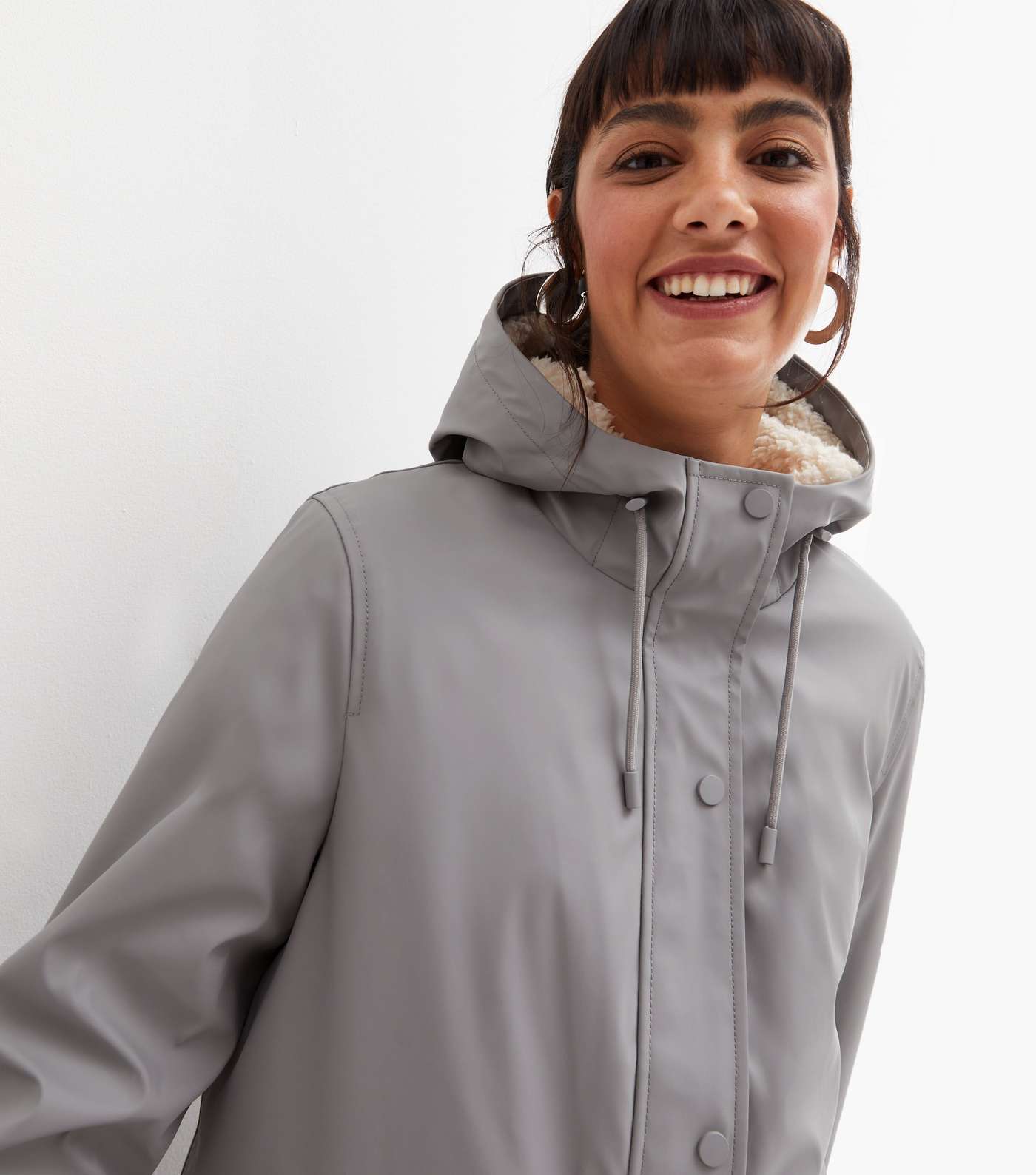 Grey Teddy Lined Hooded Anorak