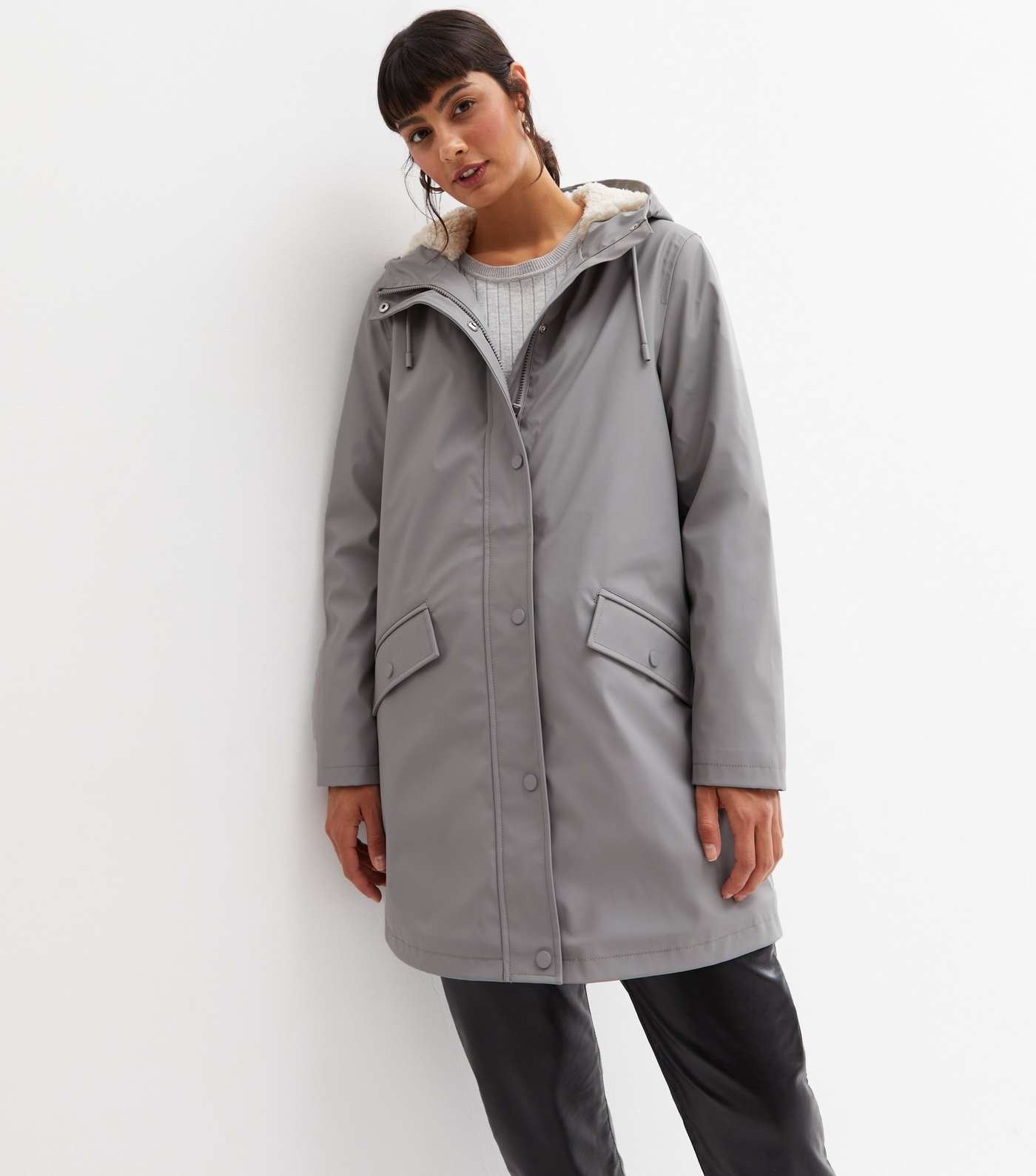 Grey Teddy Lined Hooded Anorak Image 3