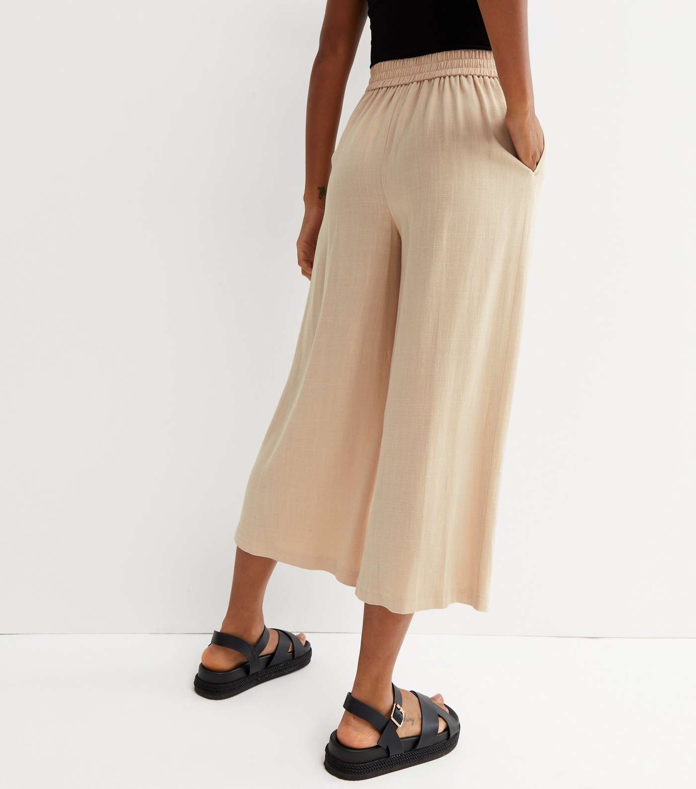 Stone Wide Leg Crop Trousers Image 4