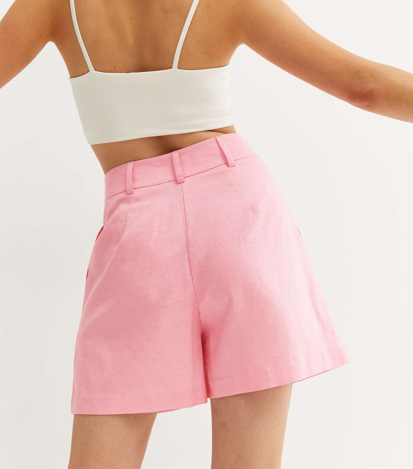 Mid Pink Linen Blend Tailored Shorts Image 4