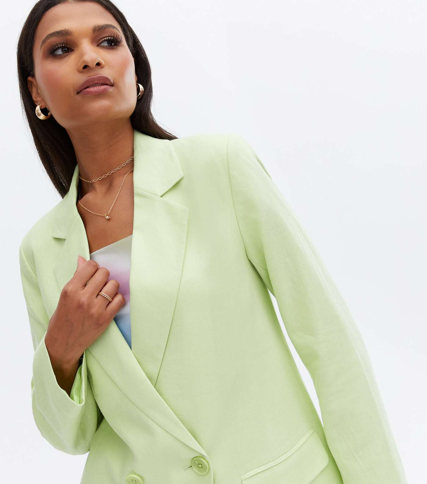 Green Linen Blend Oversized Blazer Image 3