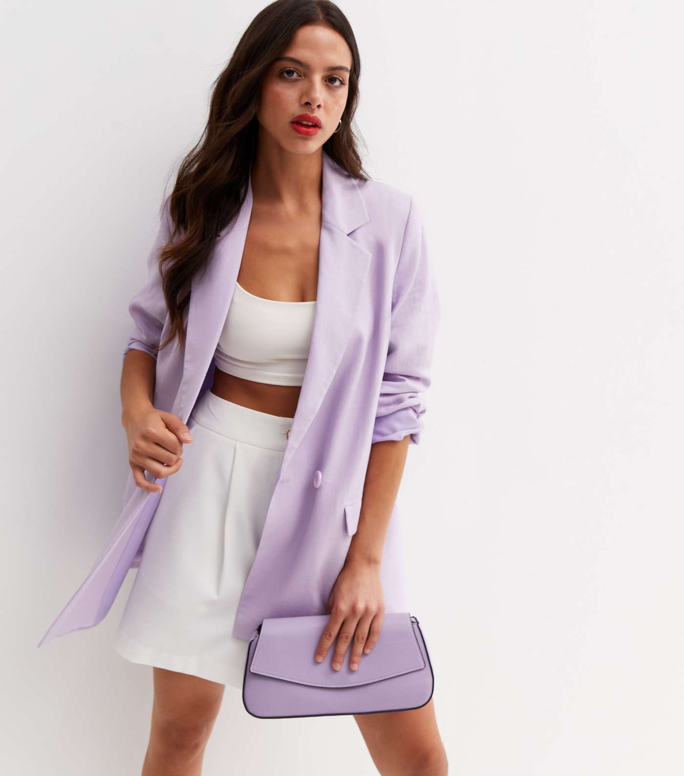 Lilac Linen Blend Oversized Blazer
