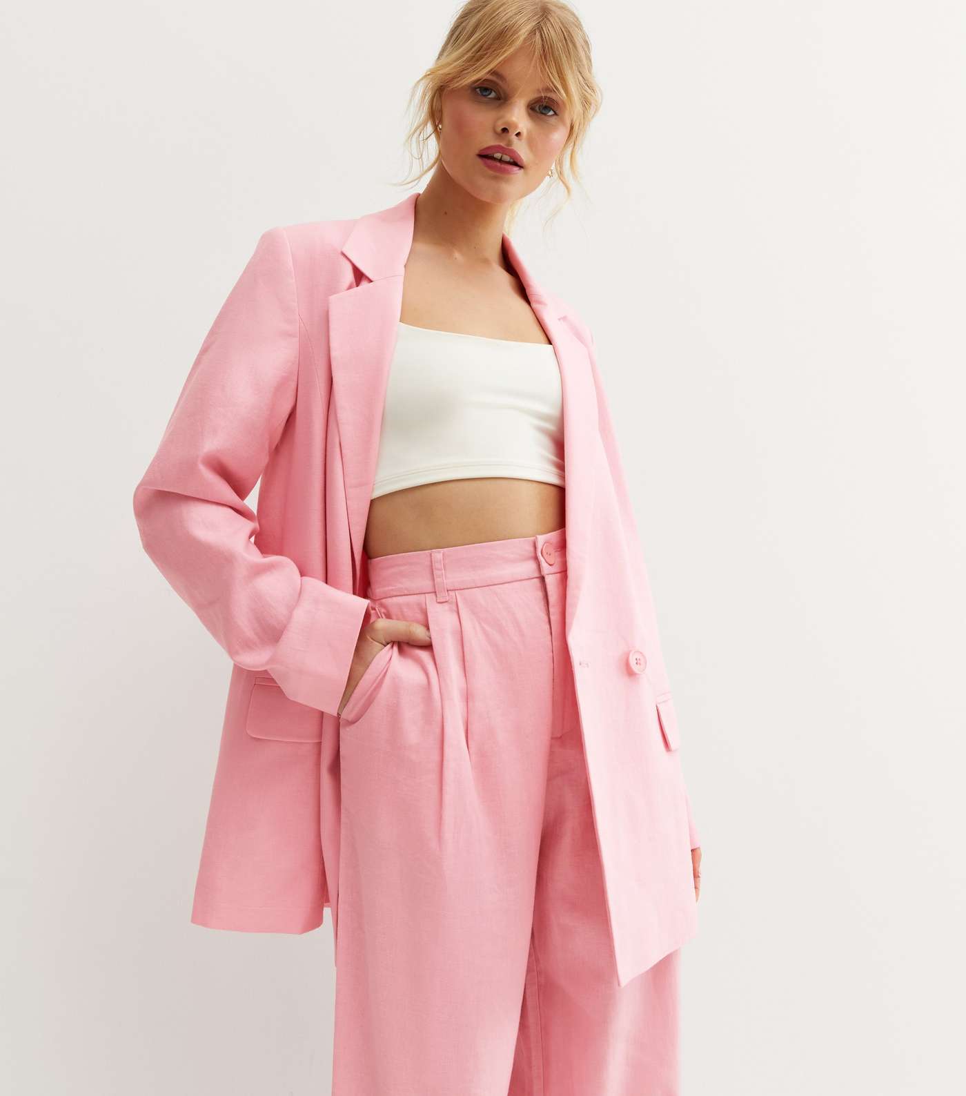 Mid Pink Linen Blend Oversized Blazer