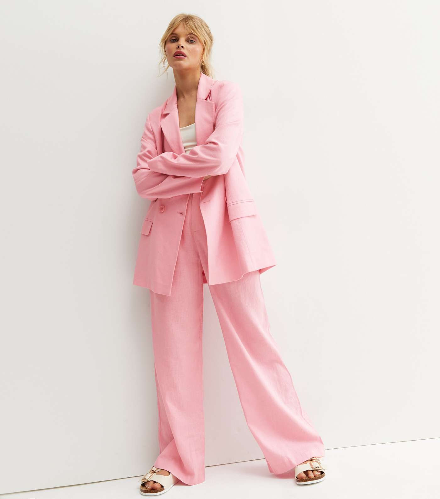 Mid Pink Linen Blend Oversized Blazer Image 3
