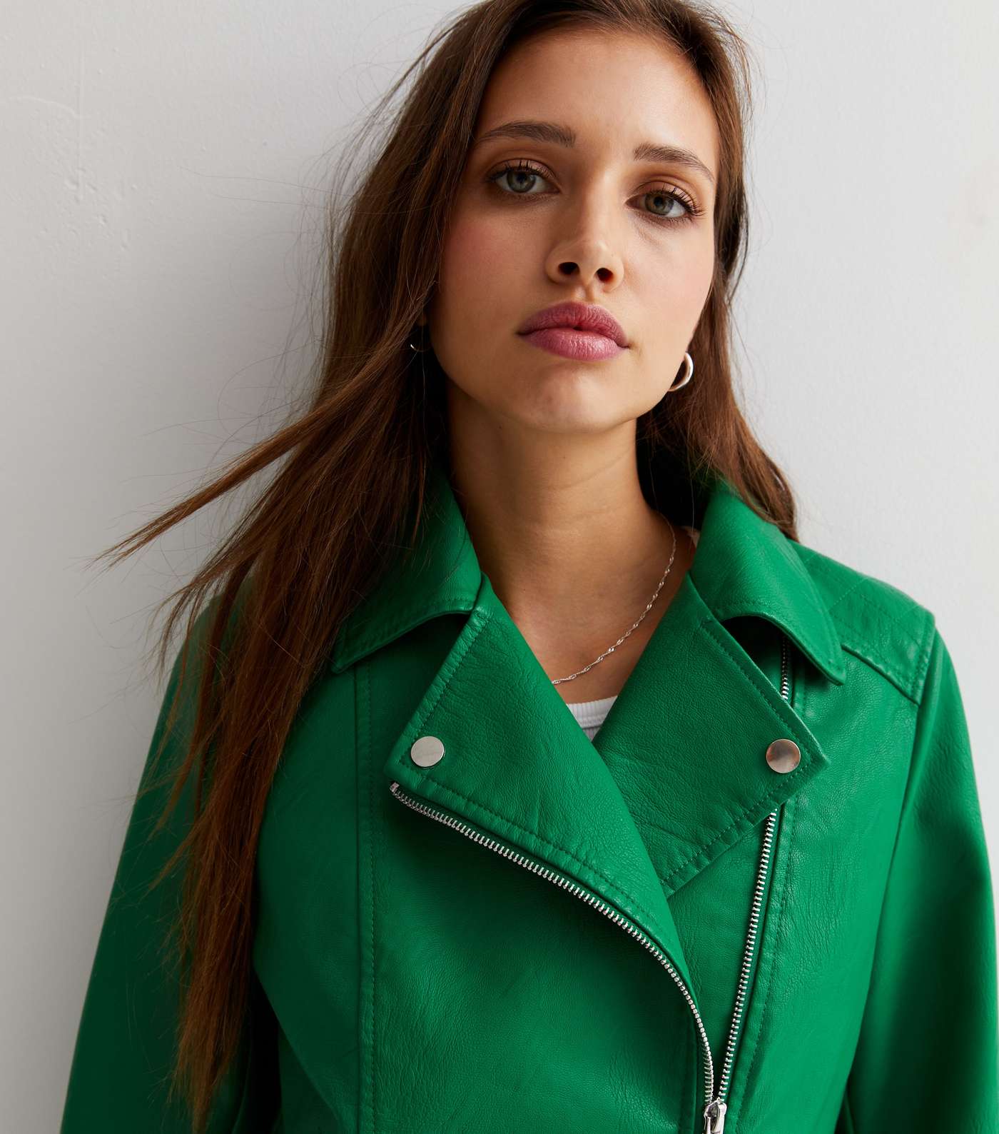Green Quilted Leather-Look Biker Jacket Image 3