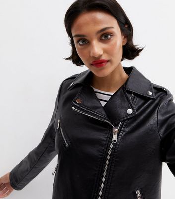 Black Leather-Look Belted Biker Jacket | New Look