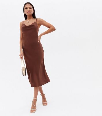 brown cowl dress