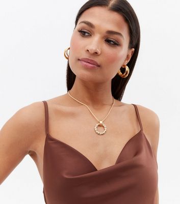 Dark Brown Satin Cowl Neck Midi Slip Dress New Look