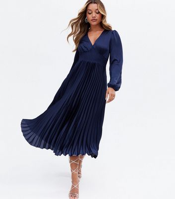 navy midi long sleeve dress