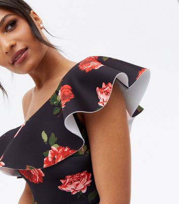 Click to view product details and reviews for Black Rose Scuba Ruffle One Shoulder Mini Skater Dress New Look.