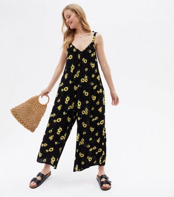 Black Sunflower Crop Jumpsuit | New Look