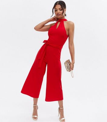 red crepe jumpsuit