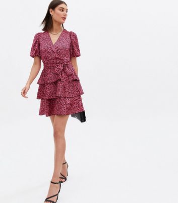 Pink Leopard Print Satin Tiered Mini 