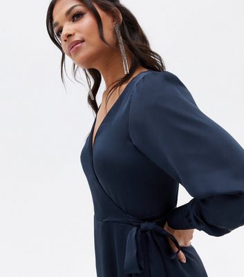 manhattan moment blue ruffled midi wrap dress