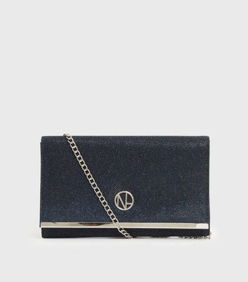 shop for Navy Glitter Embellished Chain Clutch Bag New Look at Shopo