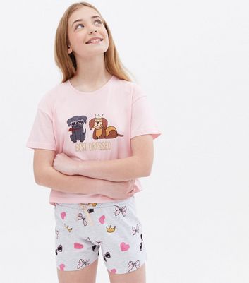 Girls Pink Short Pyjama Set with Dog Logo New Look