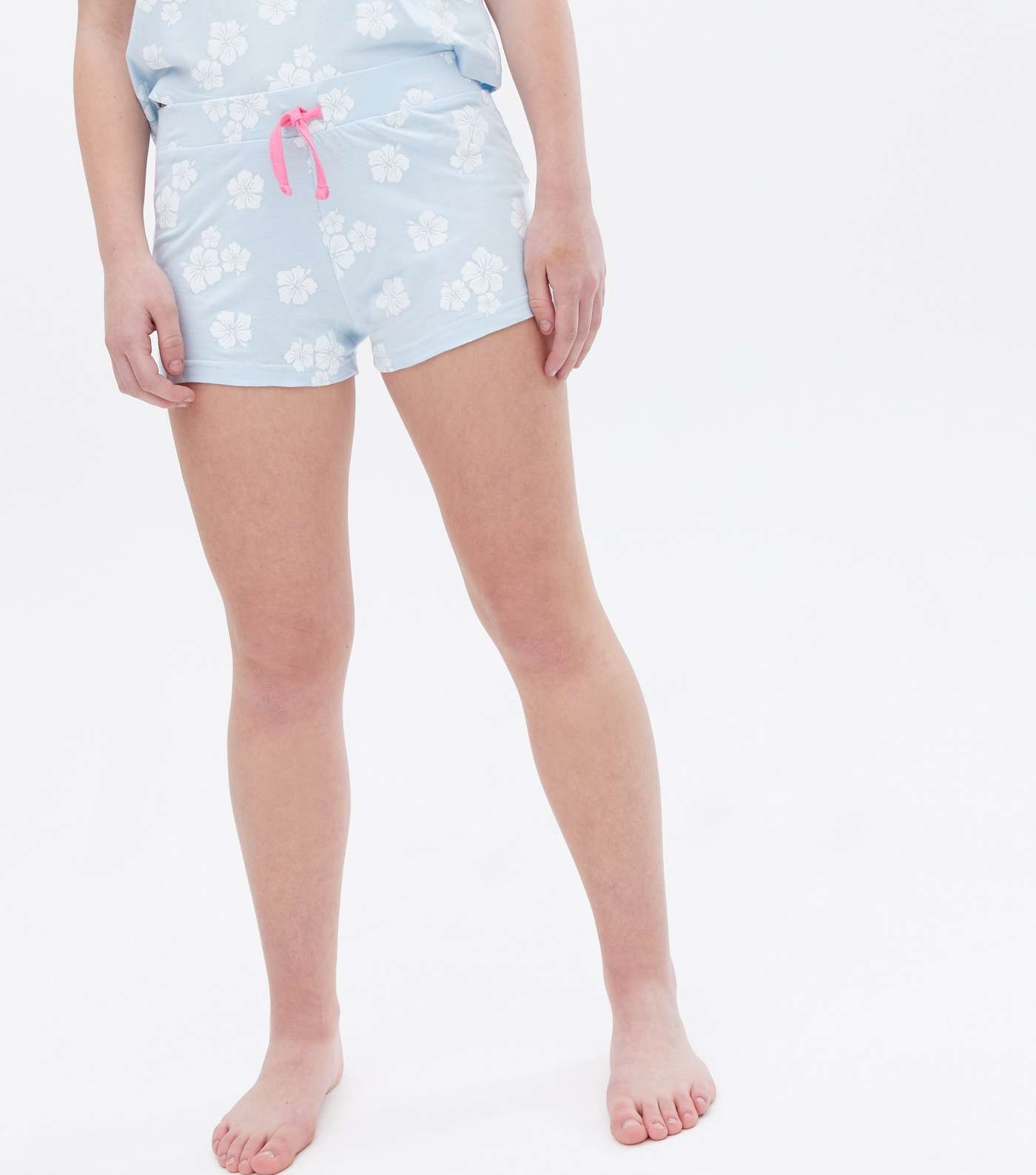Girls Blue Short Pyjama Set with Floral Print Image 3