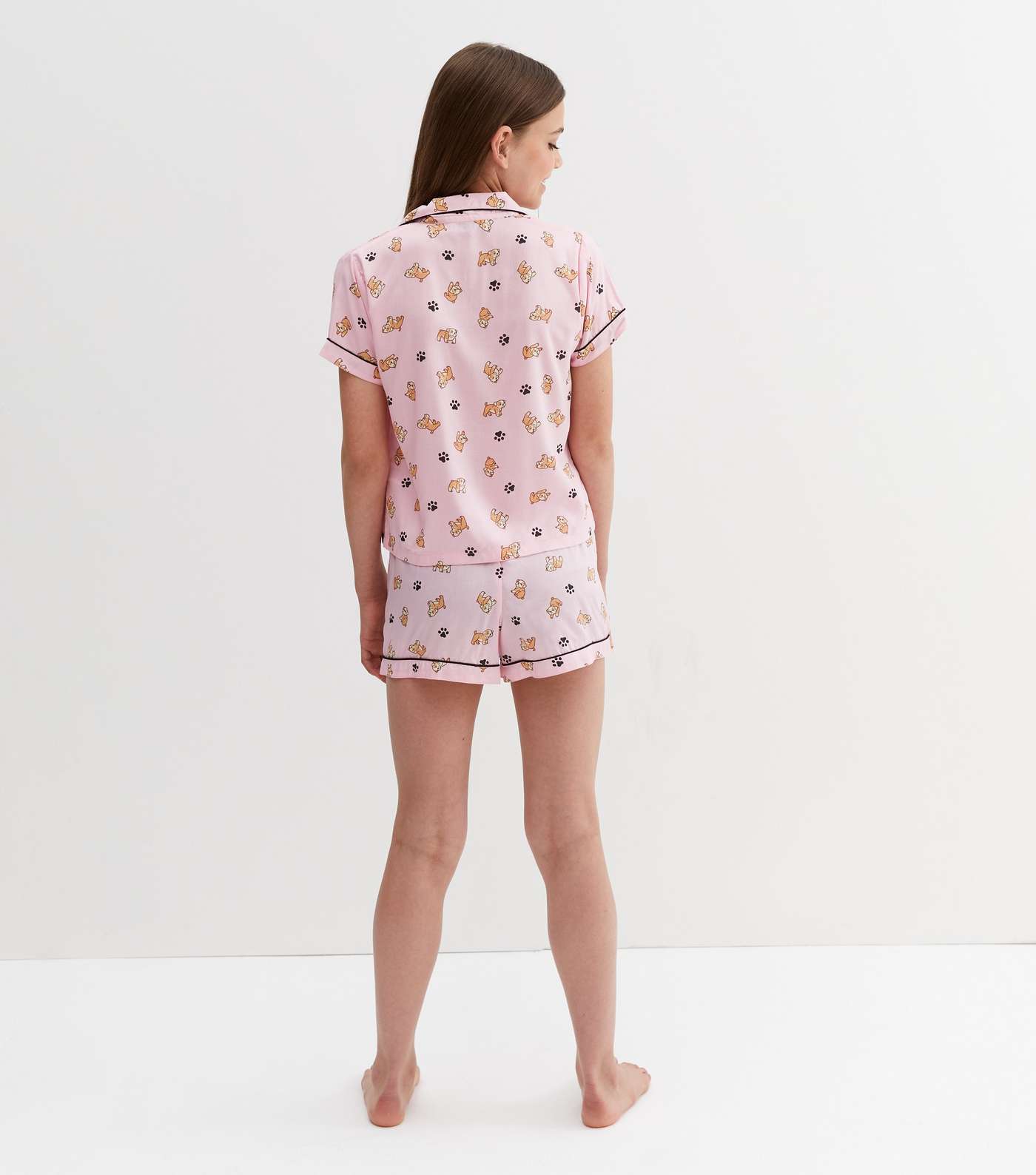 Girls Pink Short Pyjama Set with Bulldog Print Image 4