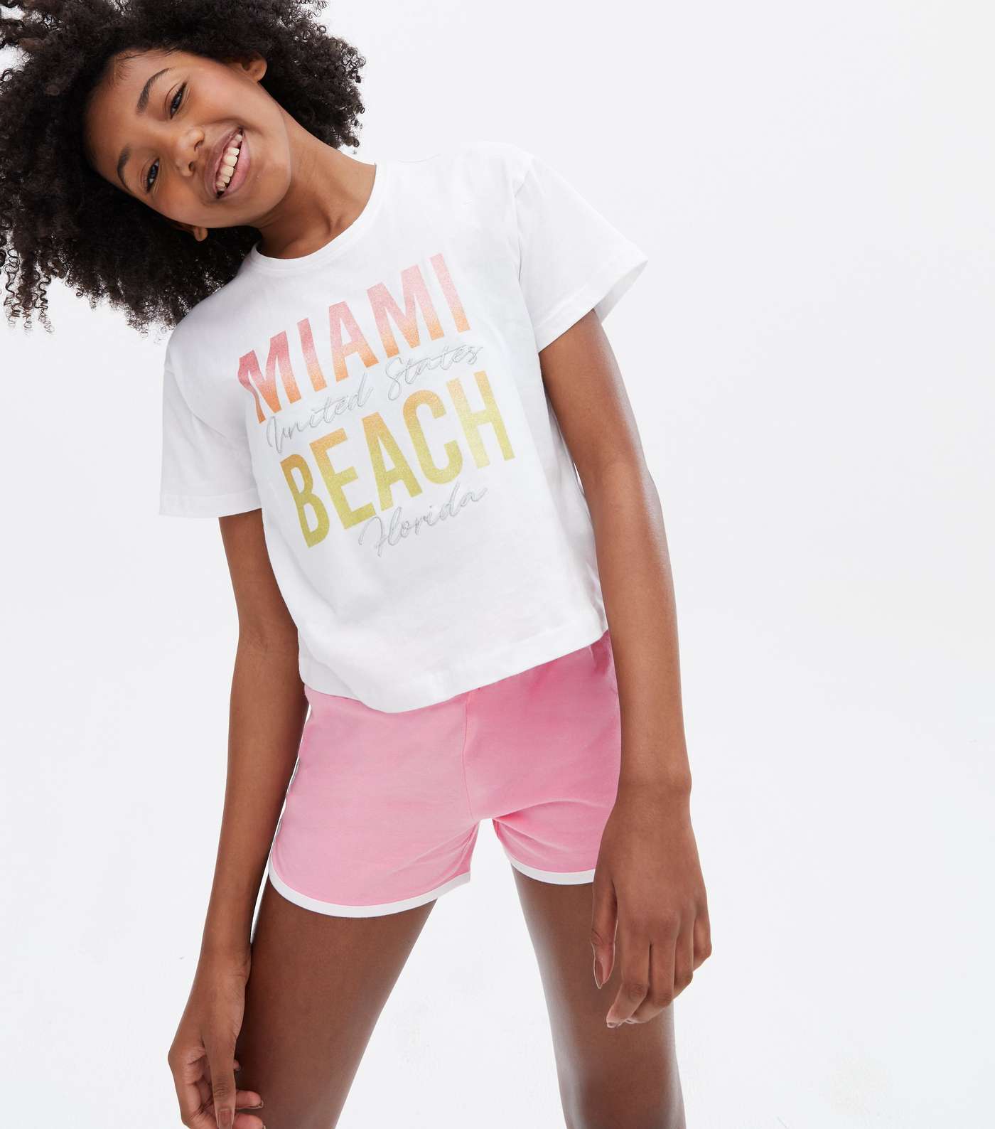 Girls Pink Short Pyjama Set with Miami Logo