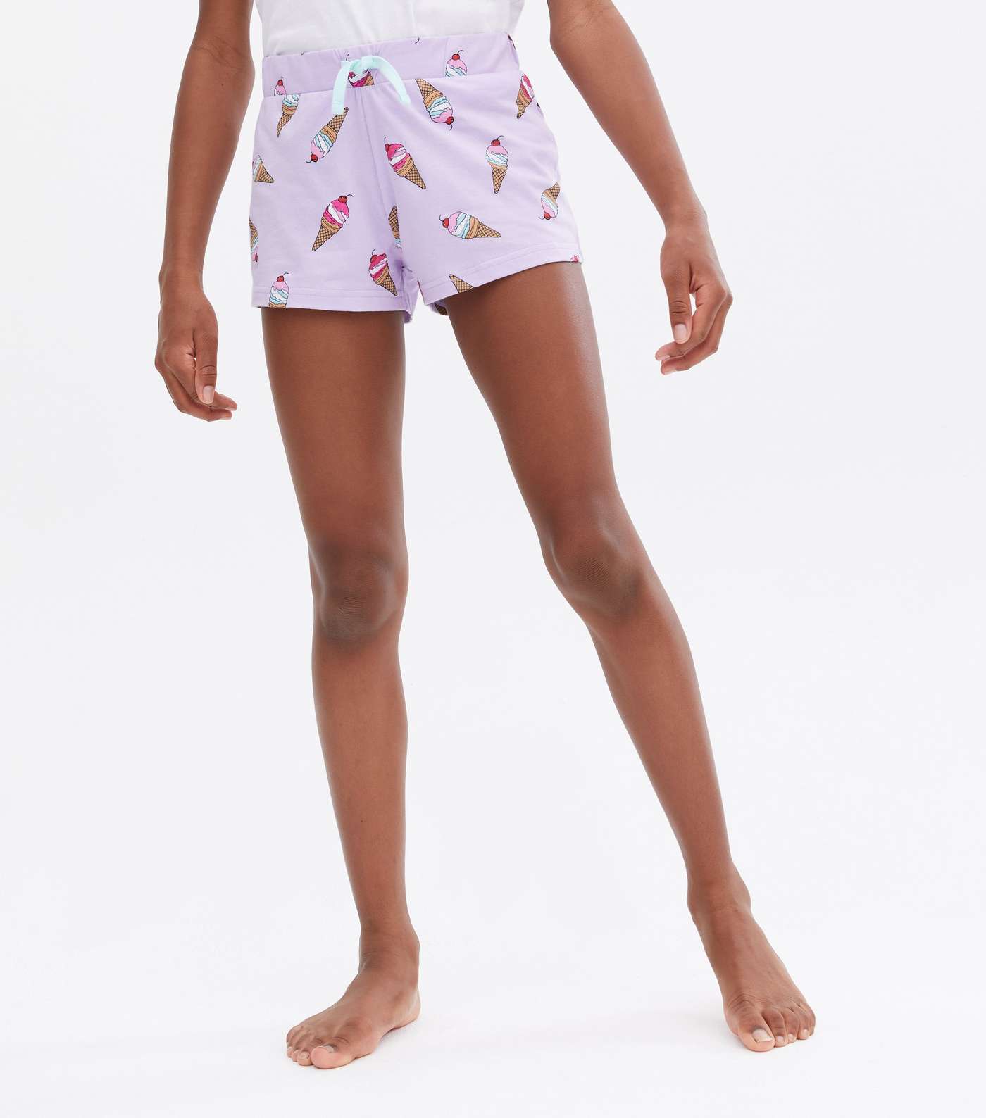 Girls White Short Pyjama Set with Ice Cream Print Image 3