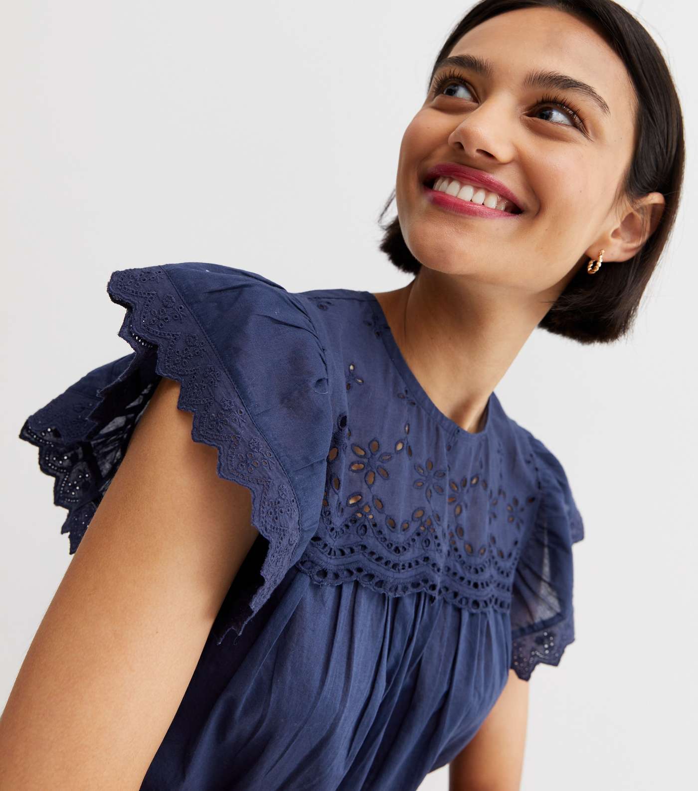 Navy Broderie Frill Blouse Image 2