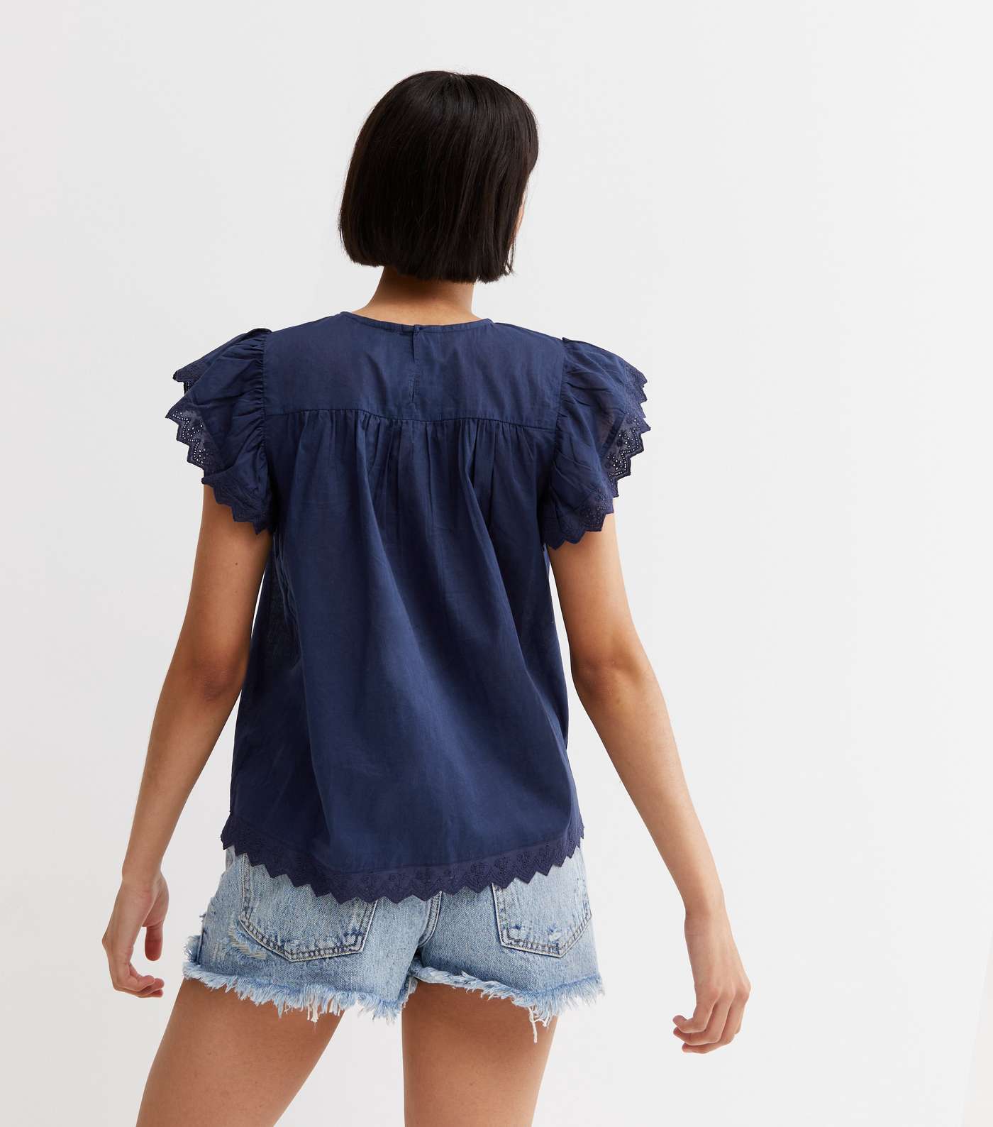 Navy Broderie Frill Blouse Image 4