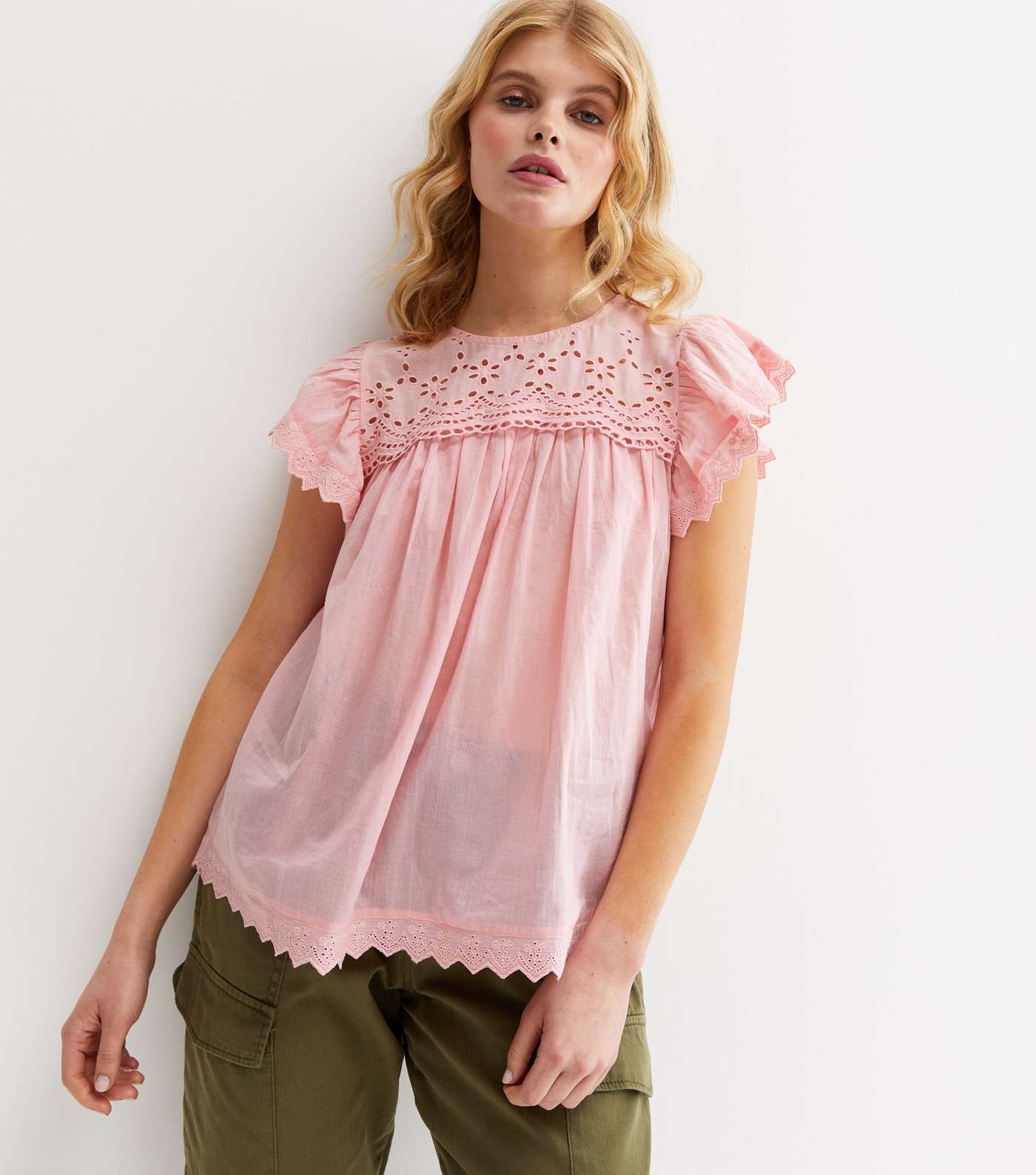Pale Pink Broderie Frill Blouse Image 2