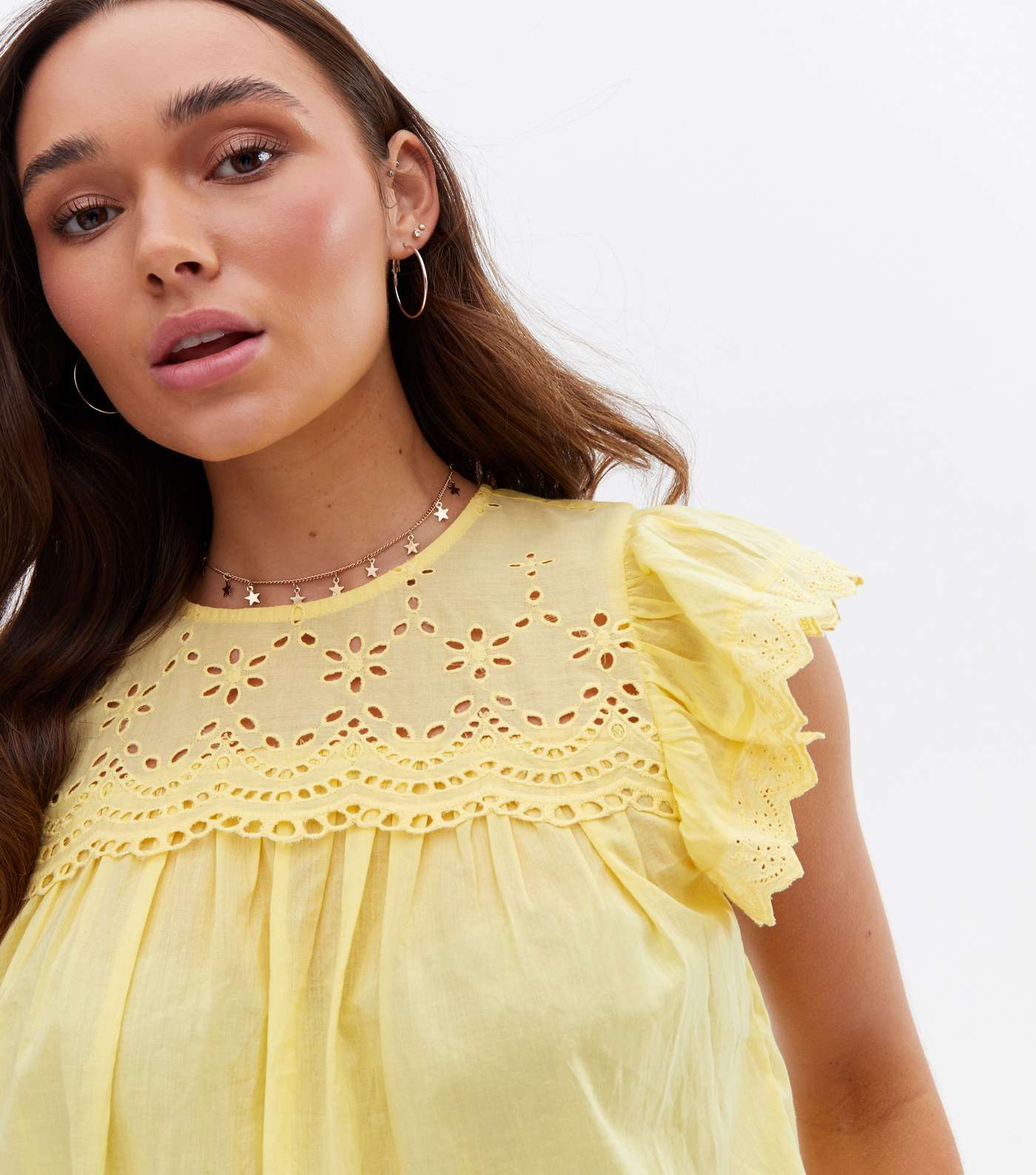 Pale Yellow Broderie Frill Blouse Image 3