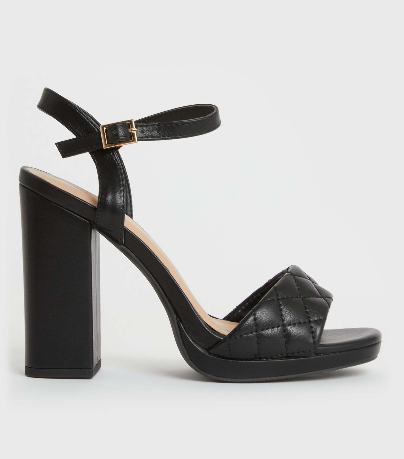 Black Quilted Block Heel Platform Sandals