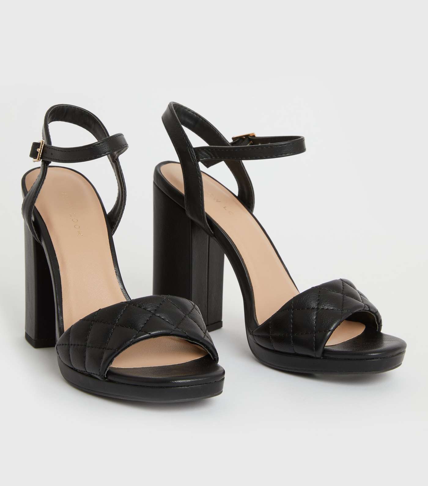 Black Quilted Block Heel Platform Sandals Image 3
