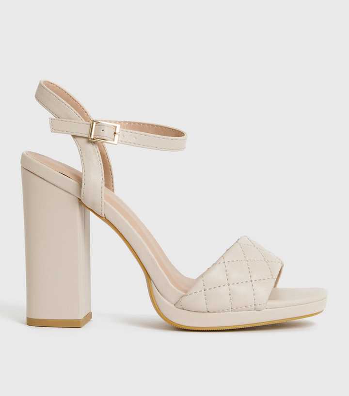 Off White Quilted Block Heel Platform Sandals