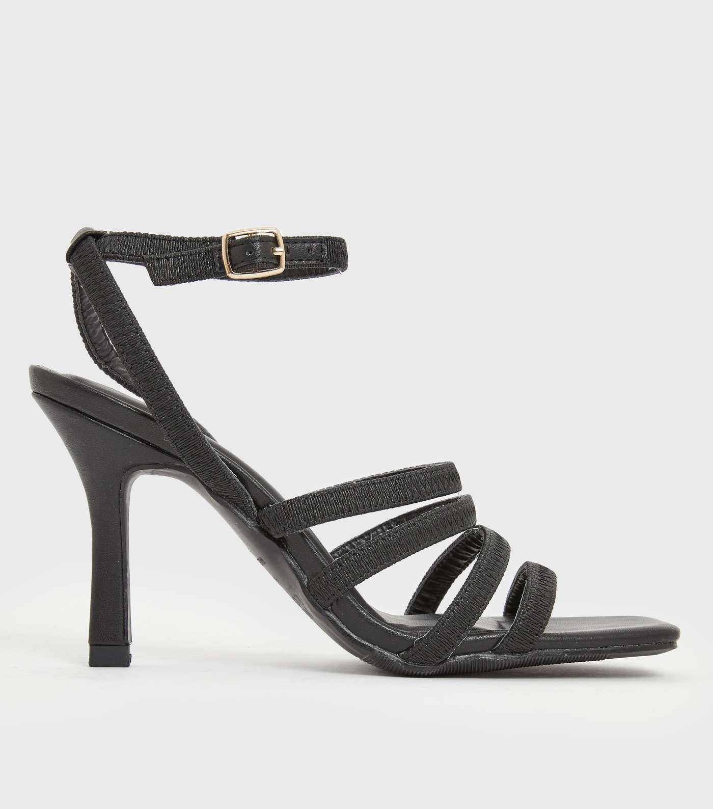 Black Elastic Strappy Stiletto Heel Sandals