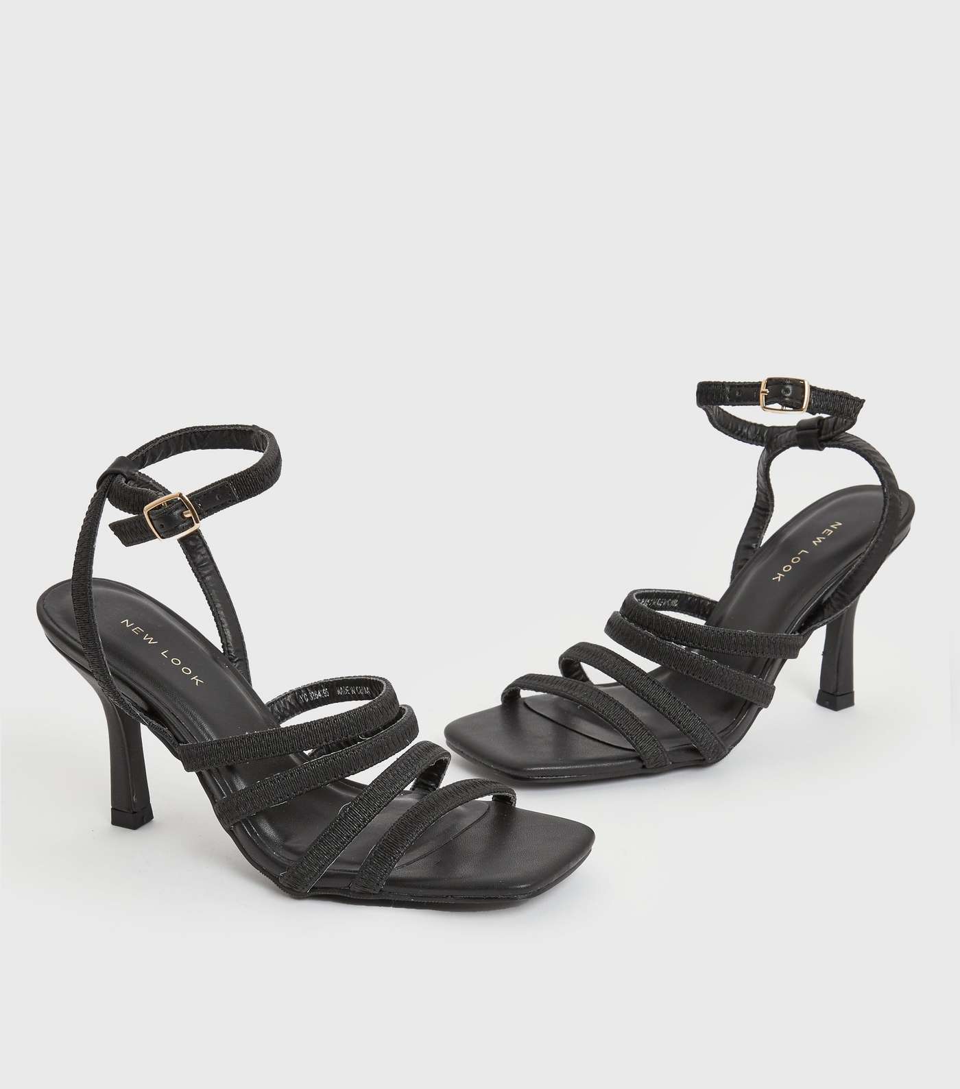 Black Elastic Strappy Stiletto Heel Sandals Image 3