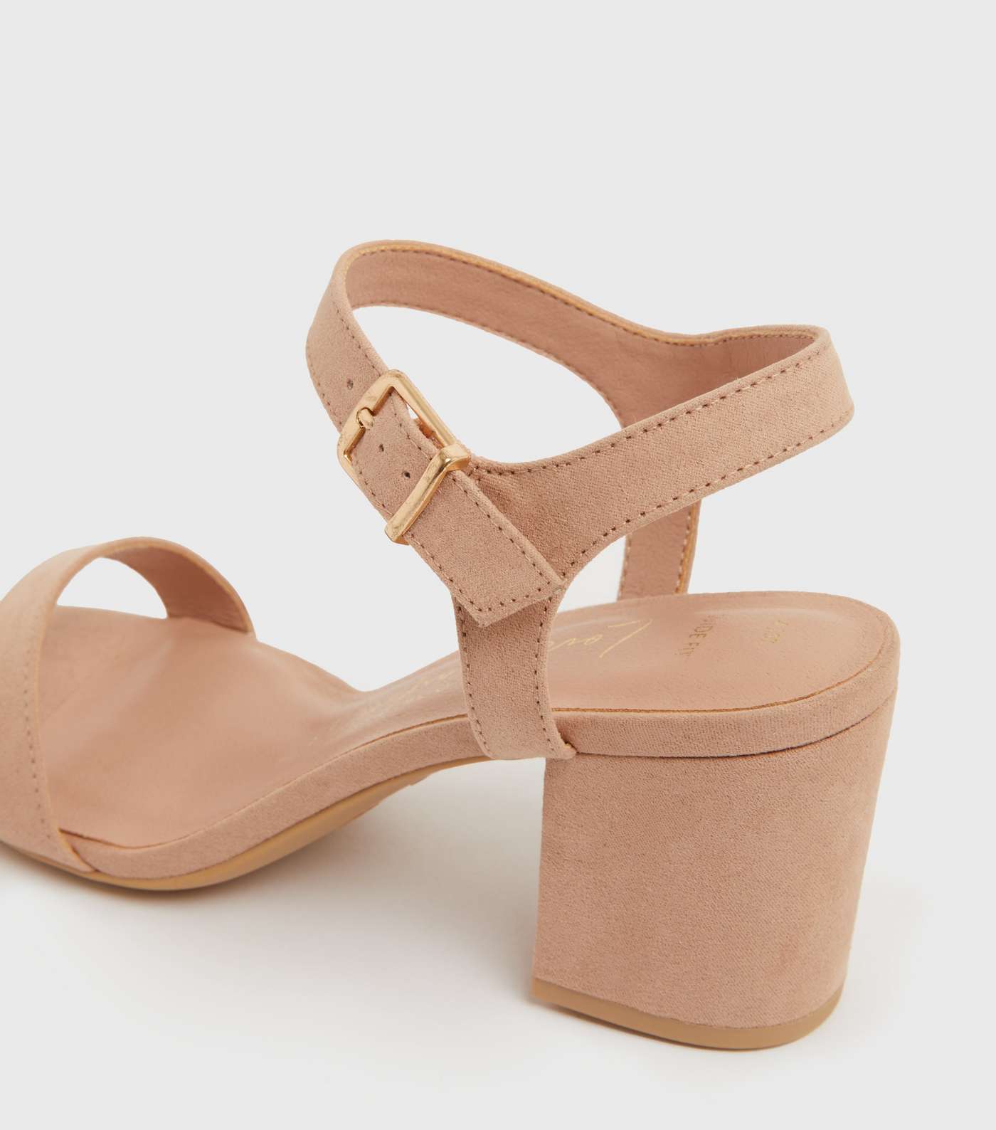 Wide Fit Pale Pink Suedette Block Heel Open Toe Sandals Image 4