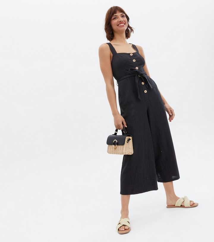 Black Square Neck Crop Wide Leg Jumpsuit