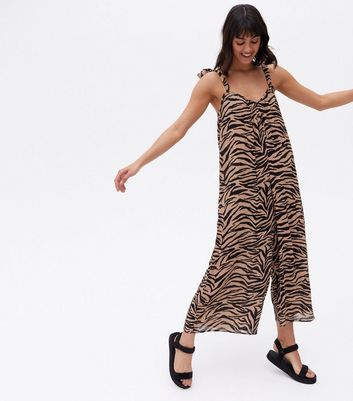 Brown Zebra Print Tie Strap Oversized Jumpsuit | New Look
