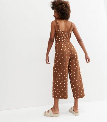 polka dot jumpsuit brown