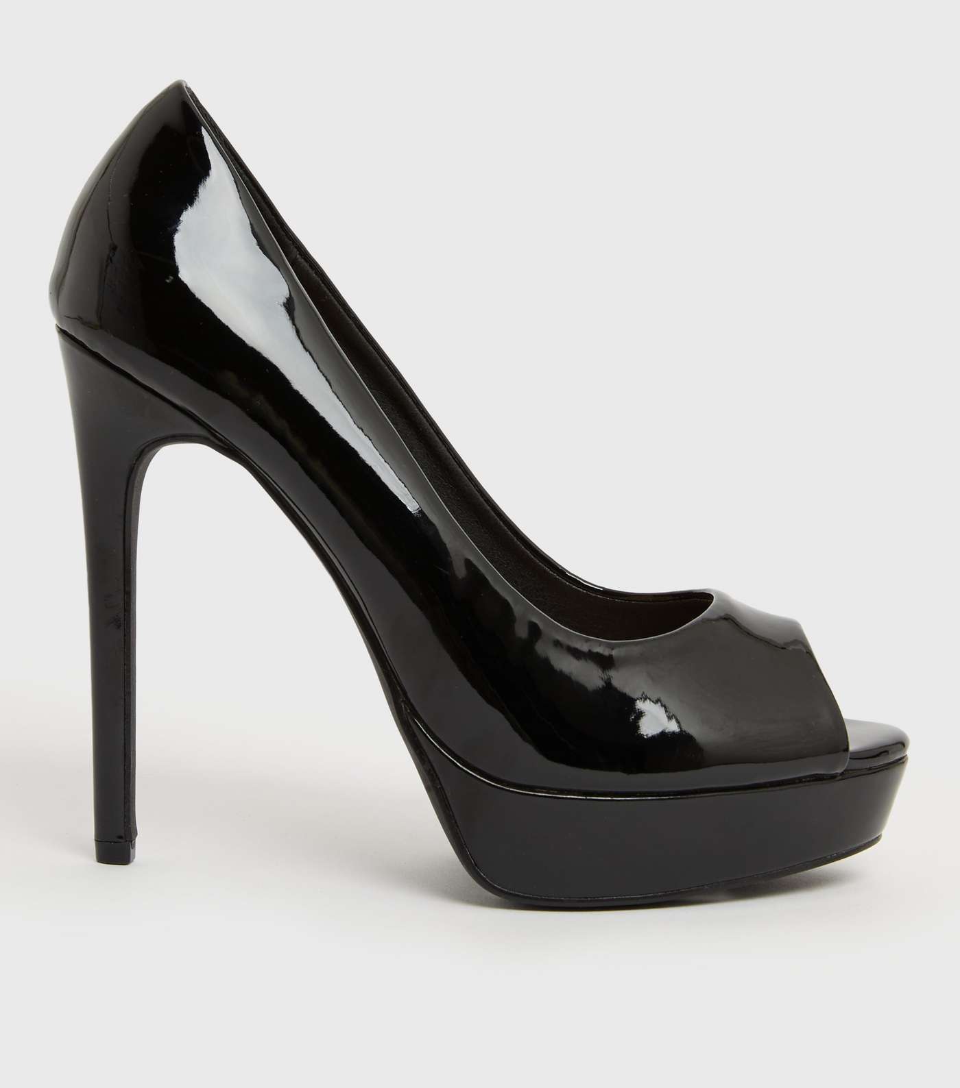 Black Patent Stiletto Heel Platform Court Shoes